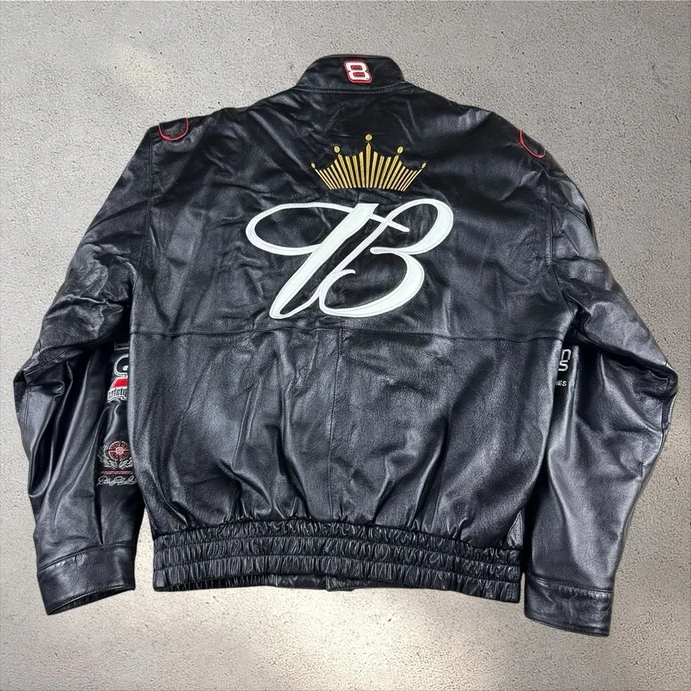 Vintage Jeff Hamilton x Dale Jr. Black Leather Racing Jacket Men's Large NASCAR